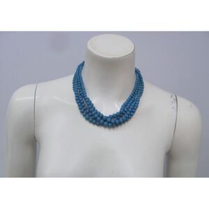 VINTAGE 1950'S BLUE GLASS BEAD NECKLACE MULTI 4 STRAND SAKS FIFTH AVENUE 17 3/4"